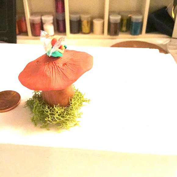 Orange Mini Shroomie with Fairy, she is holding flowers! Make an offer! - Picture 3 of 5